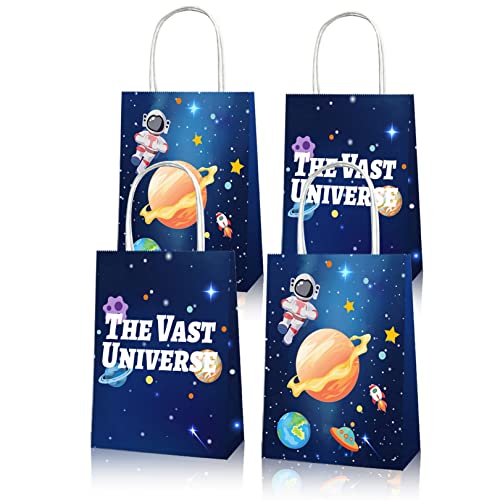 Zestaw 12 torebek imprezowych z uchwytami, torebki na smakołyki z planetarnym układem słonecznym, astronauta, impreza favor candy bags, Goodie Bags na przyjęcia urodzinowe, torebki na prezenty z papieru typu kraft