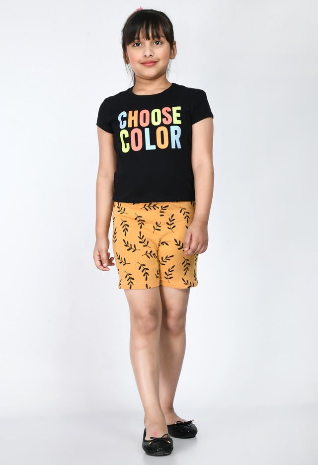 Image of Girls Soft Cotton Printed Stylish Shorts Hotpants Nekker (Pack of 3) Yellow::Purple::Sky Blue