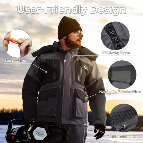 Image of Piscifun Ice Fishing Jacket, Floating Waterproof Ice Fishing Coat, Insulated Jacket for Cold Weather Conditions
