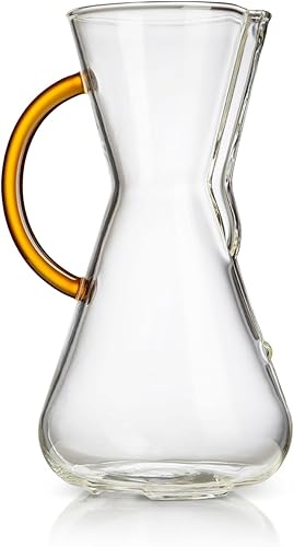 Chemex Cafetera de vidrio para verter - Serie de mango de vidrio de colores - 3 tazas doradas - Embalaje exclusivo