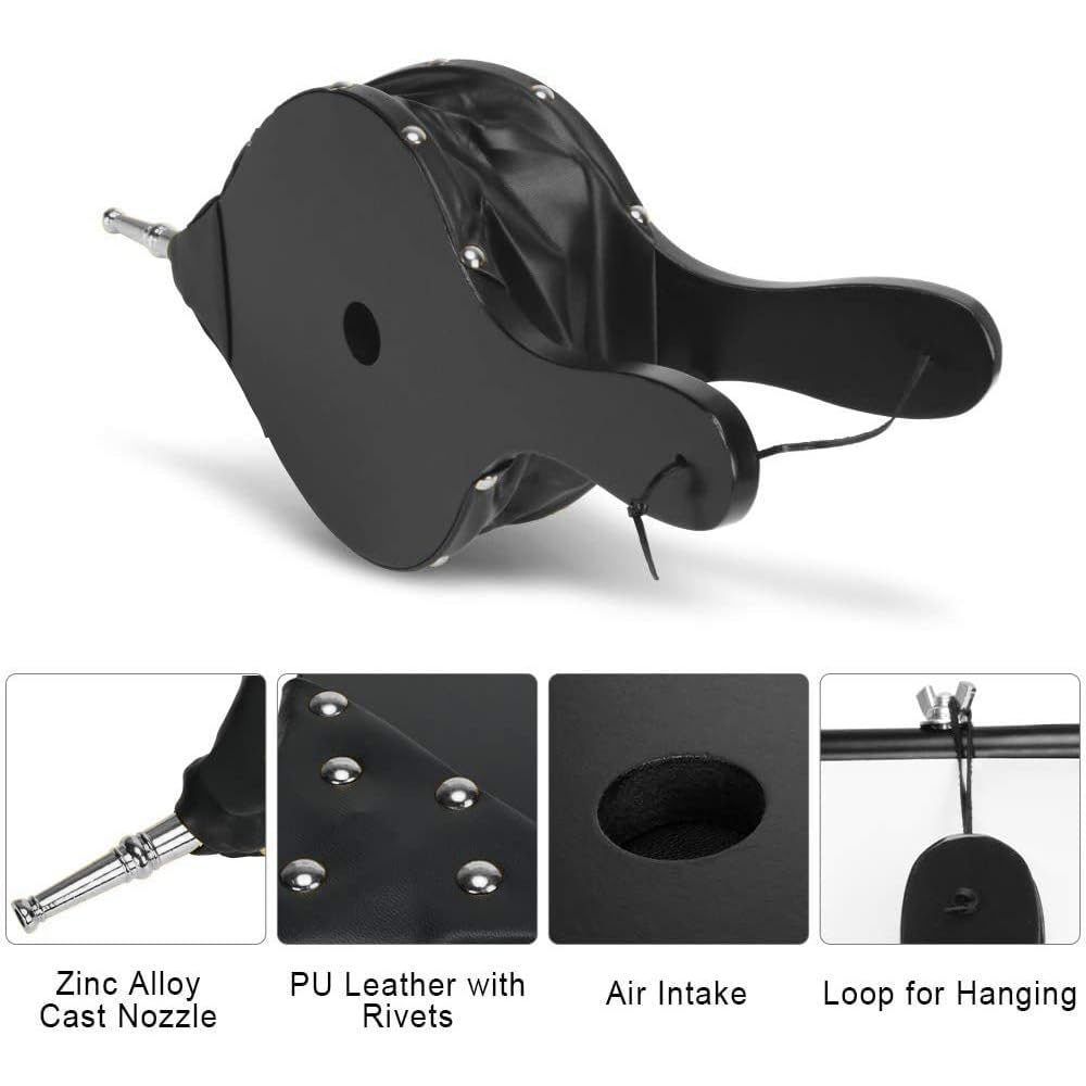 Soufflet, clous décoratifs dorés, boucle de suspension, soufflet en plastique - Noir