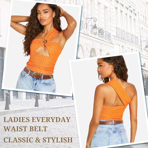 Women Brown Leather Belt Fashion Waist Belts for Jeans Pants Minimalism Casual Ladies Belt with Gold Buckle2