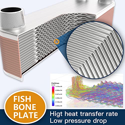 ALECOIL 5"x12" 60 Plates Heat Exchanger with 1-1/4" MPT Port Water to Water 316L Stainless Steel Brazed Plate Heat Exchanger for Water Heating, Floor Heating, Commercial and Industrial Refrigeration by Alecoil - Image 3