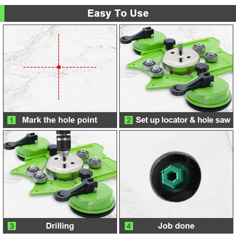 Hole Saw Guide Jig Fixture, 4mm - 83mm Adjustable Punch Locator Drill Guide Glass Drilling Jig with Double Vacuum Suction Bases for Ceramic Glass Marble