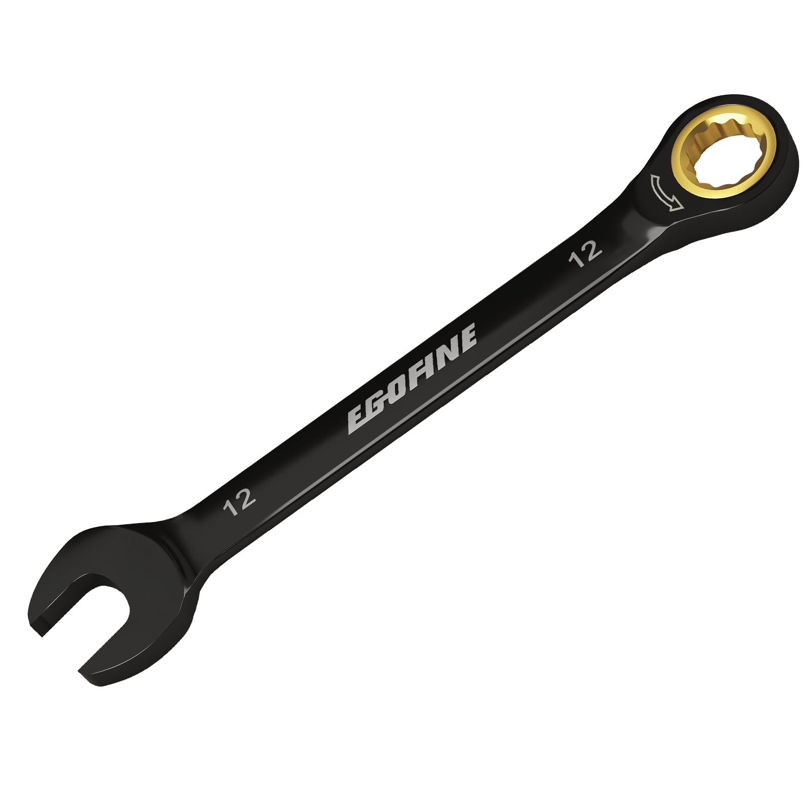 12mm Ratchet Wrench, 12mm Wrench Ratcheting Combination Wrenches Metric, Industrial Grade Gear Spanner with 12 Point Box End, 72-Teeth Ratchet Black Electrophoretic Coating,CR-V
