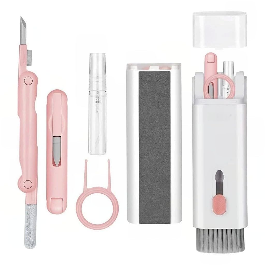7 in 1 Keyboard Cleaning Brush Kit – Multi-Functional Electronic Cleaner for Laptop, Earbuds, Phone, PC, Camera & More – Compact Cleaning Tool Set for Electronics – Pink & White-image-6