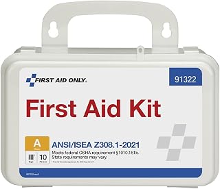 First Aid Only 91322 ANSI 2021 A OSHA Compliant 10-Person First Aid Kit - 76 Pieces for Office, Home, Car, Worksites