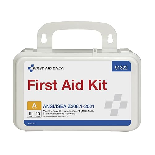 First Aid Only 91322 ANSI A 2021 y kit de primeros auxilios que cumple con OSHA, kit de primeros auxilios de emergencia para 10 personas para