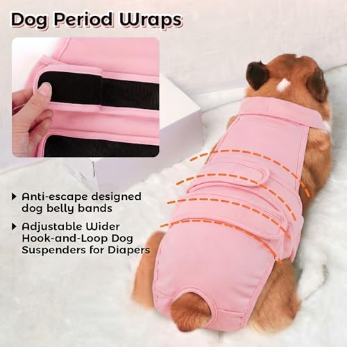 Image of QBLEEV Dog Diapers with Suspenders, Female Escape-Proof Full Body Dog Period Diapers Overalls, Reusable Washable Sanitary Panties for Heat Cycle & Incontinence, Doggie Underwear Onesie with Tail Hole