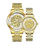 Tevise Automatic Mechanical Dragon & Phoenix Couple Watches with Stainless-Steel Strap - Silvery