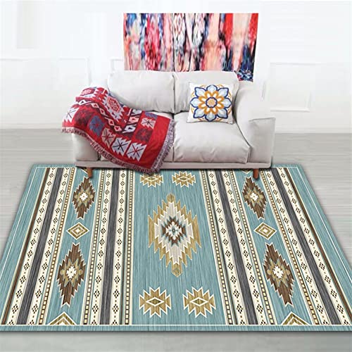 Liveinu Alfombra salón Pelo Corto Vintage Oriental Moderna, Alfombras Salon, Antideslizante Alfombra de área para Salón Dormitorio Y Zonas Interiores, Azul Verde, 120x180cm