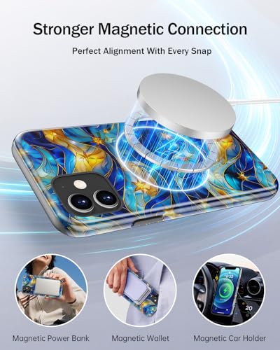 Image of Goodon for iPhone 12 Mini Case Cute - Wireless Charging Compatible - Dual-Layer Hard Shell + Silicone Cover - Protective Phone Case with Trendy Designs for Women - Abstract Bule Gold Water