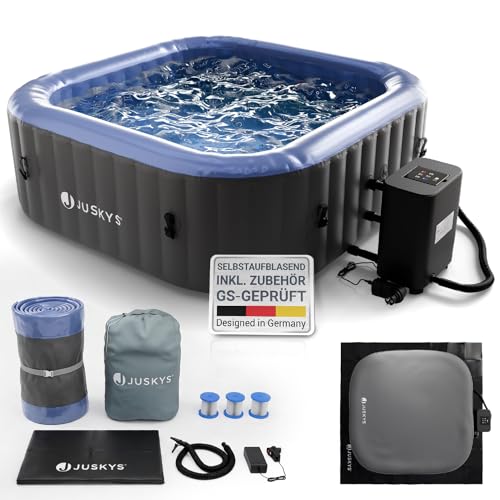 JUSKYS Whirlpool SpaLuxe Aufblasbar Outdoor & Winterfest 130 Sprudeldüsen 3000W PVC laminiert Grau/Blau
