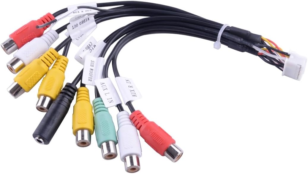[Car Parts] Car Universal Stereo Radio Video Audio Aux in RCA Output Plug Wire Cable Adapter 20 Pins Black [Easy to Replace]