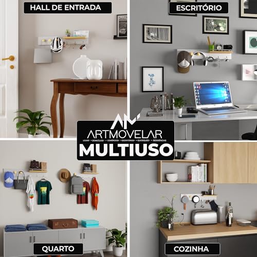 ArtMovelar - Porta-Chaves de Parede - Gancho de Parede, Organizadores de Parede com 2 Pinos, Decoraç