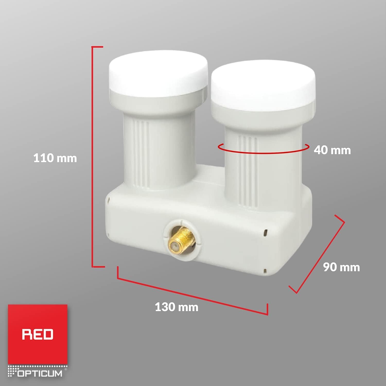 RED OPTICUM LMP 04H Monoblock Single LNB 0.1dB - LNB double tête pour 1 abonné & 2 satellites avec DiseqC intégré - LNB monobloc Astra Hotbird y compris douille de protection contre les intempéries