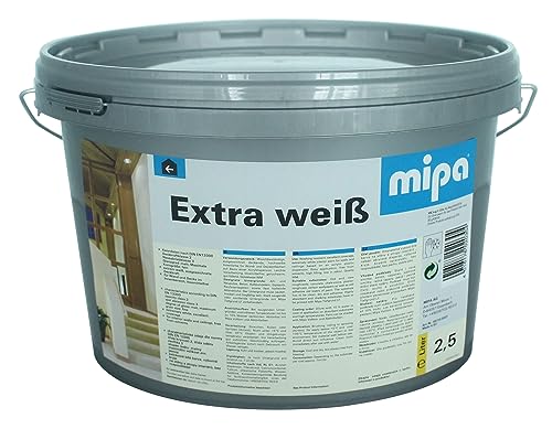 MIPA Extra Weiß – Diffusionsfähige Wand- & Deckenfarbe | Hochdeckende Innenfarbe für Wände & Decken | Atmungsaktive, matte Innenraumfarbe für Wohnräume, 2,5 L