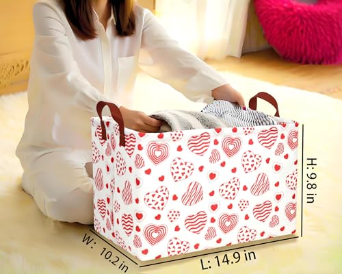 Image of Large Valentine's Day Basket Heart Shaped Storage Bin for Gifts Collapsible Organizer Room Decor (Leopard Print Line Love)