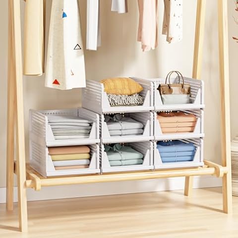 7 code 8 Pack Folding Closet Organizers Storage Box, Stackable Storage Bins, Plastic Drawer Basket Closet Storage for Wardrobe Cupboard Kitchen Bathroom Office Cover