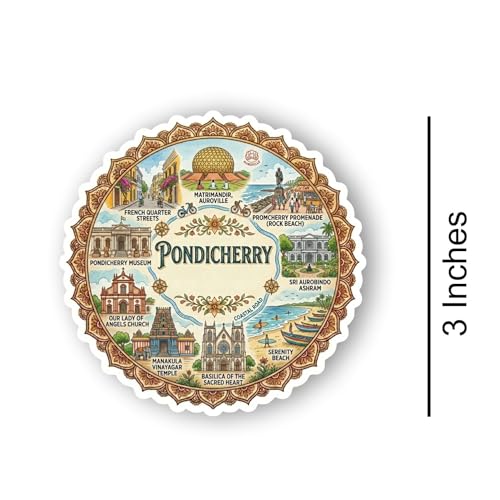 Image of Pondicherry Textured Finish Acrylic Fridge Magnet - UV Texture Printed, Stylish Multicolor Magnet for Fridge, Wardrobe & Metal Surfaces, Pack of 1 (Pondicherry)