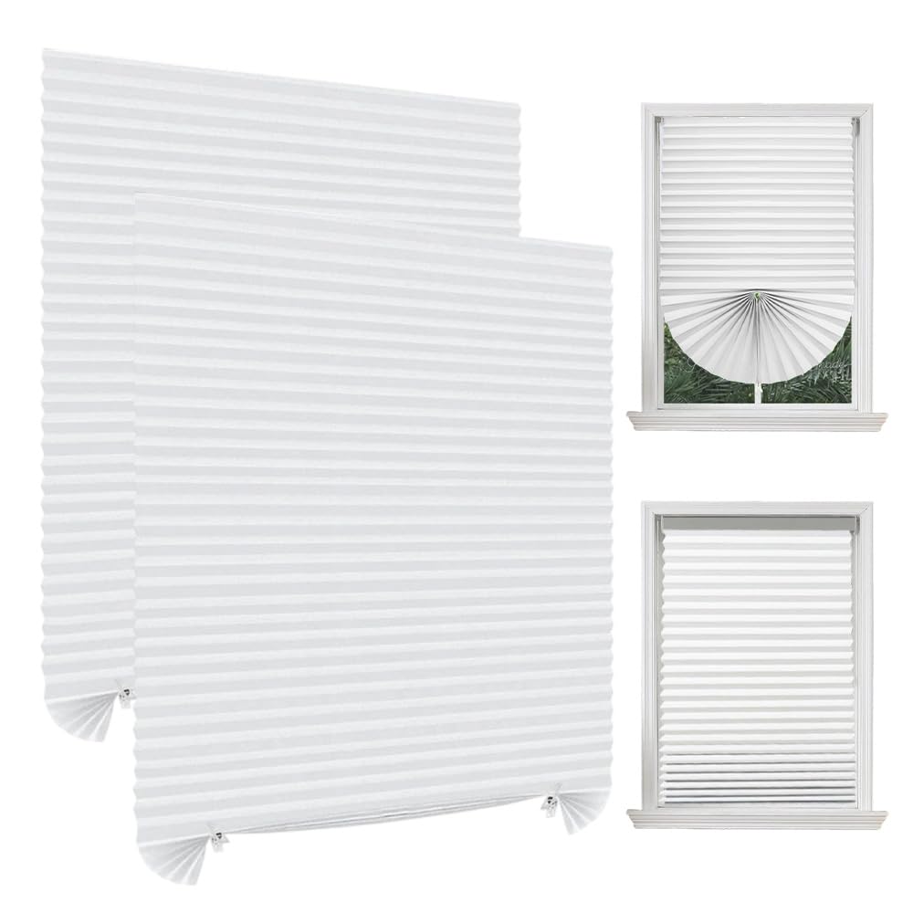 2 Pack Temporary Blinds, 60 x 150cm Stick on Blinds, No Drill Blind, Easy Fit Install for Bedroom Kitchen Bathroom Windows Bedroom, Loft, Travel RV Car, High Light Shielding-Silver Back(White)