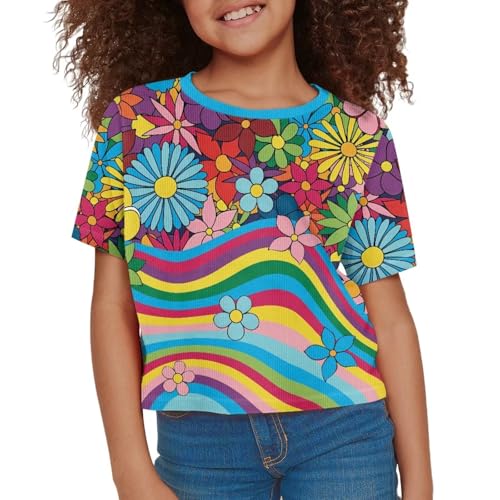 Summer Basic Tees for Girls Crop Top Short Sleeve Casual T-Shirt Crewneck Sweatshirt for 5-14Y Kids Size XXS-L3