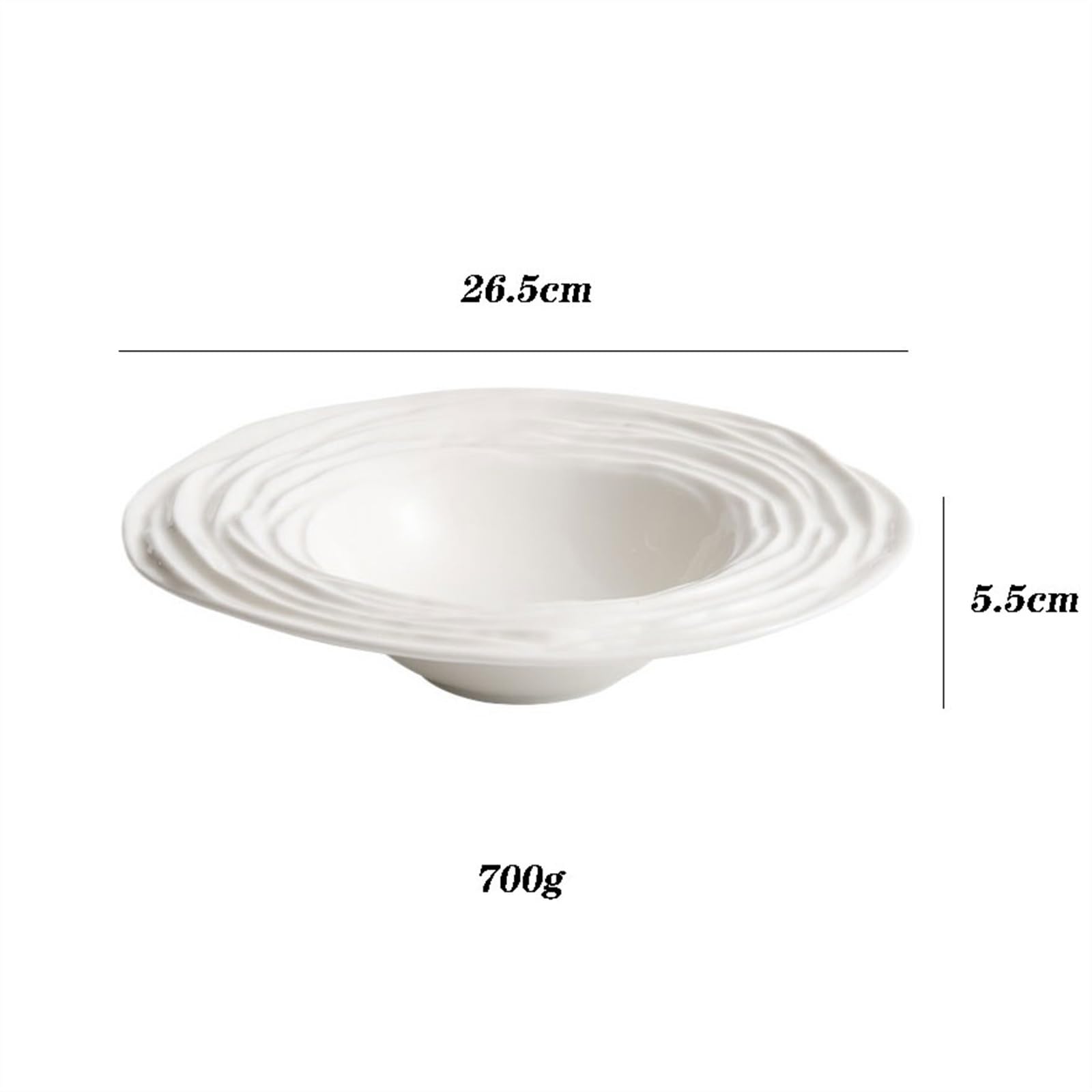 Plato Plato de Sombrero Paja, Plato Grande cerámica Blanca con diseño Onda for Verduras, Sopa profundizador, vajilla sensación Ambiente Hotel(10.4 Inch)