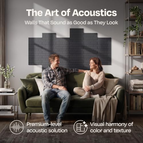 Image of Acoustic Wall Panels 18-Pack, 12 inchx12 inchx0.4 inch Decorative Self-Adhesive Sound Proofing | High Density 3D Brick Soundproof Absorbing Tiles for Walls, Home, Office & Studio - Dark Gray