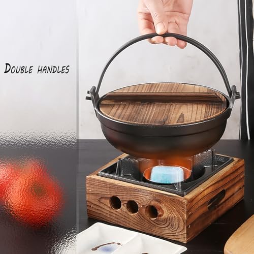Cast Iron Sukiyaki Pot – Mini Fondue & Shabu Hot Pot for BBQ, Outdoor Cooking, Kitchen Use – Durable Single Serving Nabe Stove, Ideal for Cheese & Soup Lovers