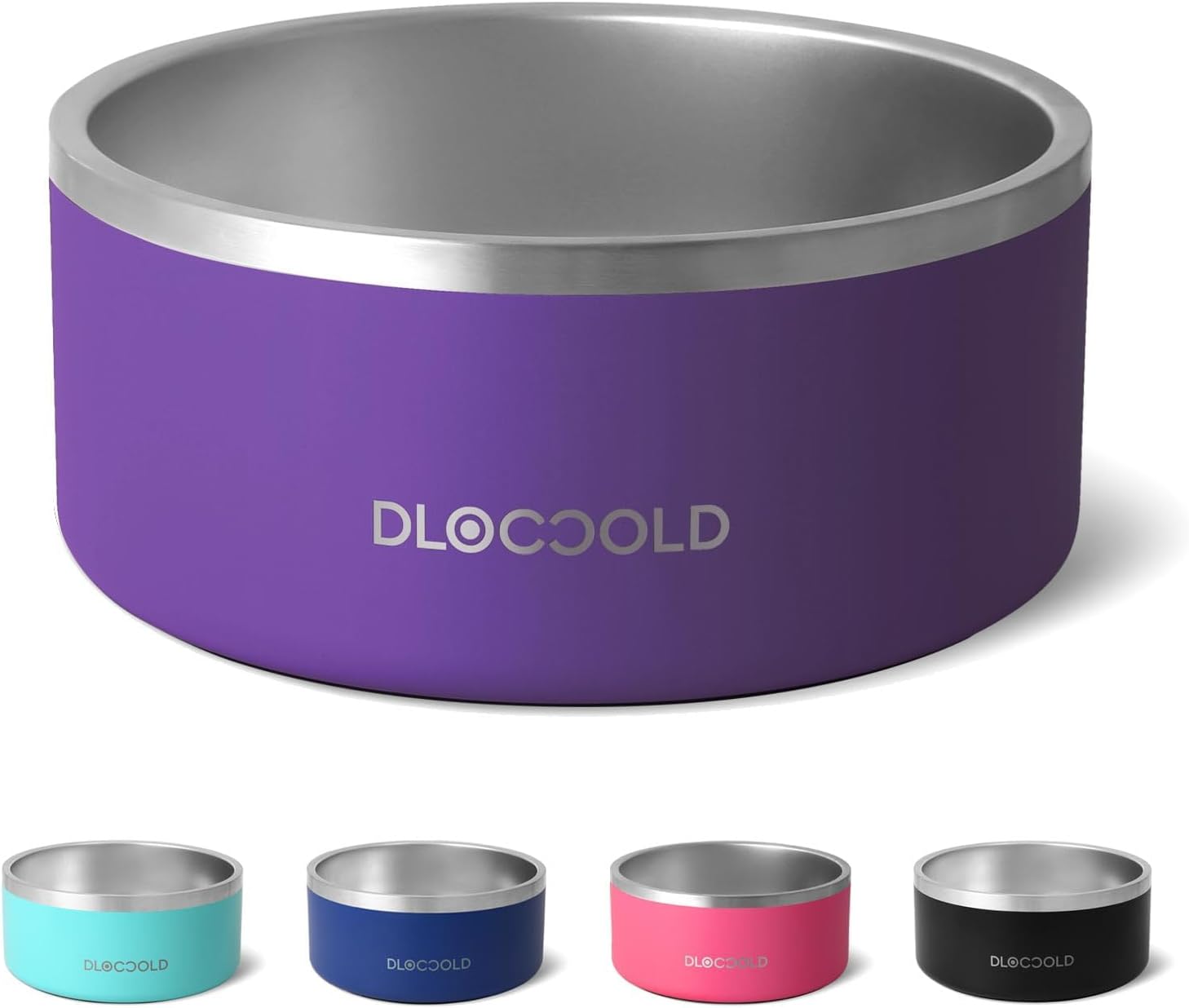 DLOCCOLDStainless Steel Dog Bowl Non Slip,Dog Food Water Bowls with Rubber Bottom,Double Wall Insulated Metal Pet Feeding Bowl for Medium Large Sized Dog Cat (Purple)