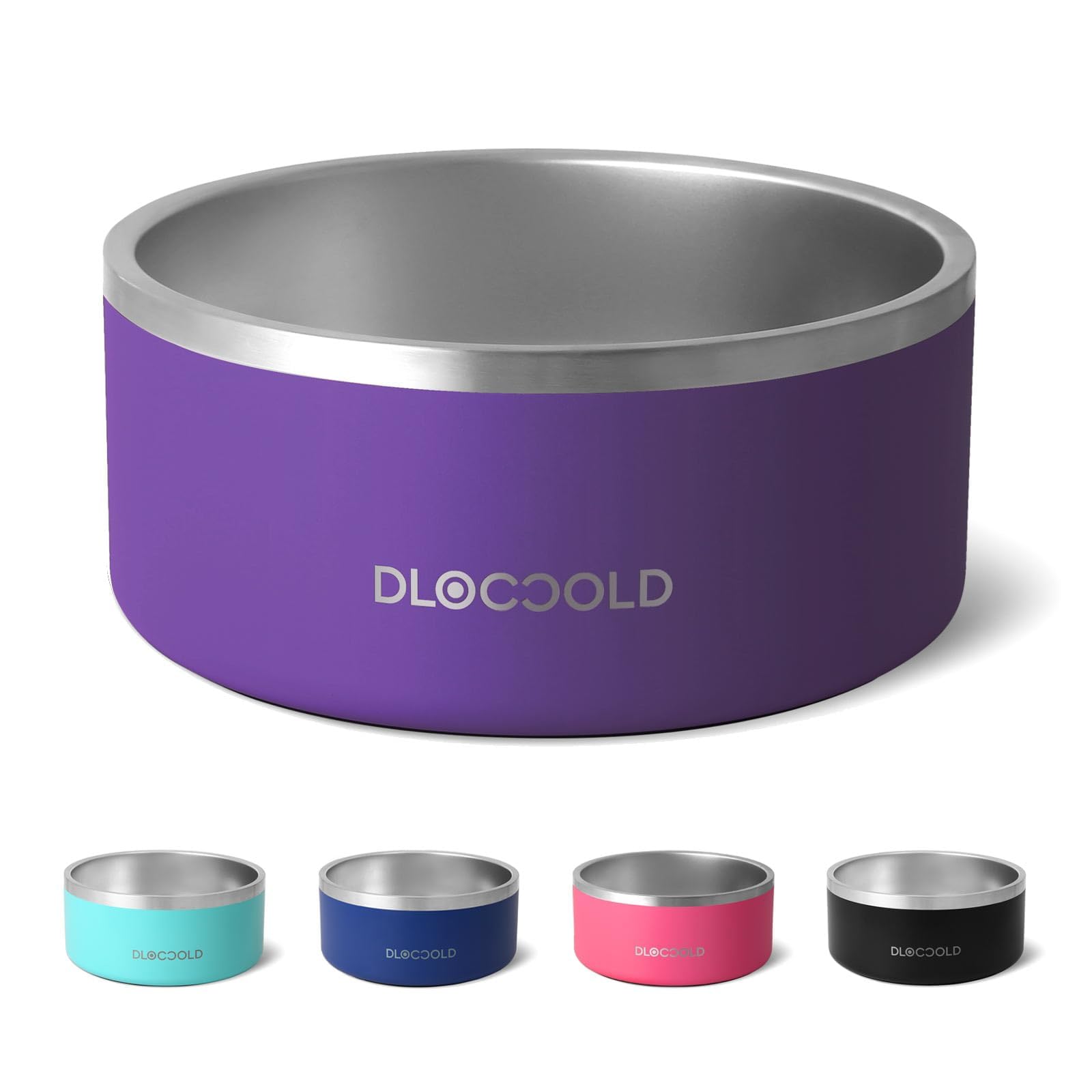 DLOCCOLDStainless Steel Dog Bowl Non Slip,Dog Food Water Bowls with Rubber Bottom,Double Wall Insulated Metal Pet Feeding Bowl for Medium Large Sized Dog Cat (Purple)
