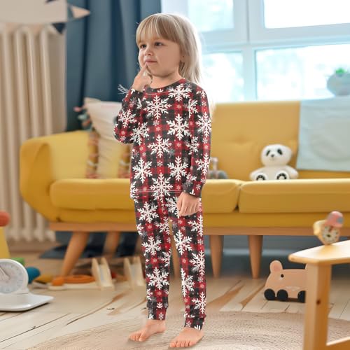 Pigsaly Pajama Set 2 Piece Red Black Buffalo Check Winter Snowflakes Plaid Pajama Sets Long Sleeve Pjs Sleepwear 3T4