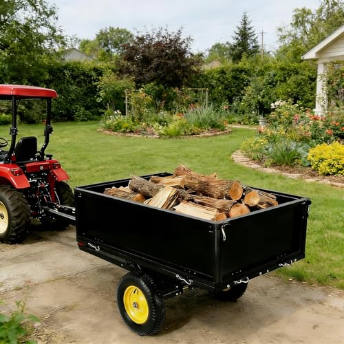 【10 Cu.Ft.丨500lbs Capacity丨Removable Tailgate】 Heavy Duty ATV Trailer Tow Behind Steel Dump Cart, Yard Garden Trailer with All Terrain Tires for Lawn Mower, Tractor