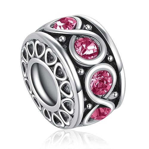SBI Jewelry Abalorio espaciador infinito rosa verde compatible con pulsera Pandora para mujeres y niñas, azul brillante, rojo, plata transparente, abalorio de amor, cumpleaños, aniversario, Cuero
