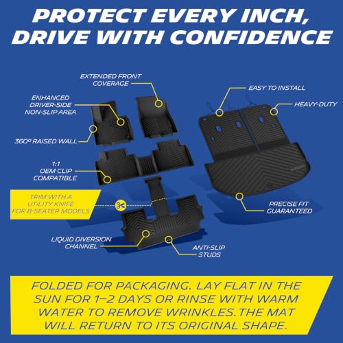 Image of Michelin Vehicle Mats for 2027 Kia Telluride Hybrid (5 Piece) | Not Fit 2020-2025 or Gas, All-Weather TPE Custom Fit Liner, Premier