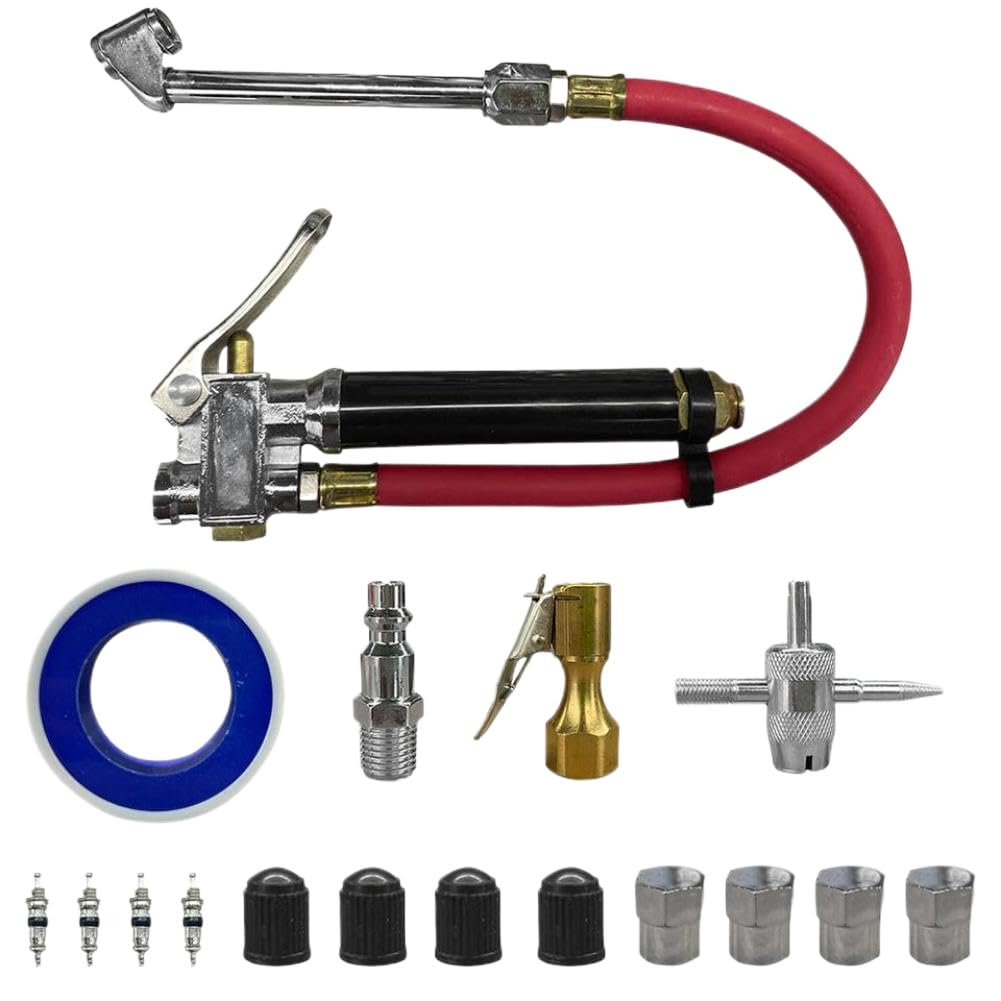 Manomètre de pression de pneu robuste, double tête 10-120 PSI avec filetage NPT 1/4" pour compresseurs d'air, compatible avec les voitures, camions, motos et ateliers de réparation(17PCS)