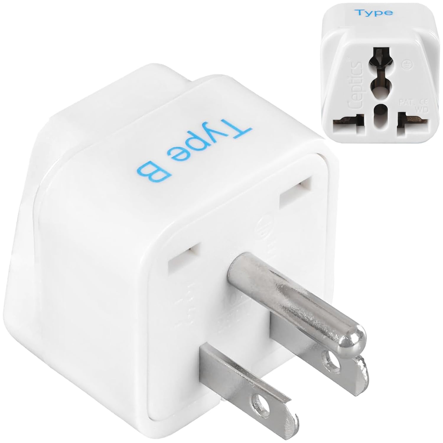 Ceptics India to USA Converter Plug, USA, Japan, Philippines, Canada Travel Plug Adapter - Type B Universal Travel Adapter - CE Certified - RoHS Compliant - White (1-Pack)-image-35
