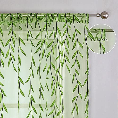 Broshan Green Sheer Window Curtain - Pocket Design Sheer Curtain With Pattern Leaf Printed Curtains Green Sheers Voile Sheer Window Curtain Panels For Bedroom Living Room Nursery #TOP1