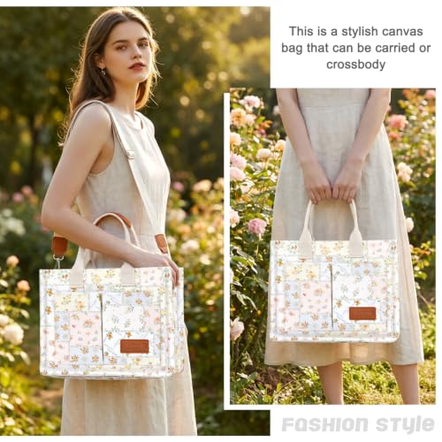Image of Canvas Tote Bag for Women with Pockets Crossbody Bag Tote Shoulder Handbags Casual Work Bags Everything Tote Bag