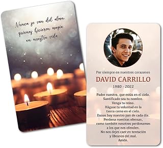 Funeral Memorial Prayer Card With Photo Personalized & Prayer, 25 Cards, Candle Spanish Memorial Card, Size - 2.5"x4.25", Custom Funeral Memorial Cards For Celebration Of Life, Funeral Favours
