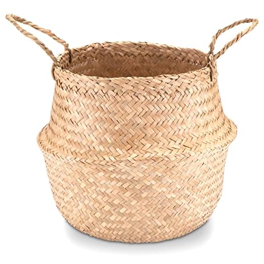 Decorasian Bauchkorb, geflochten aus Seegras groß und klein - Korb Übertopf in Stroh bzw. Bast Optik - Seegraskorb mit Henkel zum Tragen - 30cm