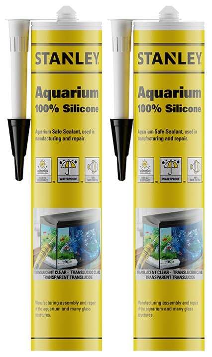 STANLEYWaterproof Aquarium Silicone - 2x10.1 Fl. Oz. Black, Waterproof Bond to Glass, Non-Toxic Aquarium Sealer for Freshwater & Saltwater Aquarium | 2 Pack.