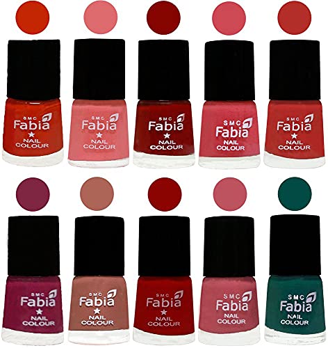 Image of SMC Fabia ALL IN ONE (PACK OF 10), Long Lasting Glossy Nail Polish, 6 ml Each, All Vibrant Colours,02329