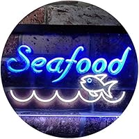 Seafood Fish Restaurant Dual Color LED Enseigne Lumineuse Neon Sign Blanc Et Bleu 300 X 210mm St6s32-i0070-wb