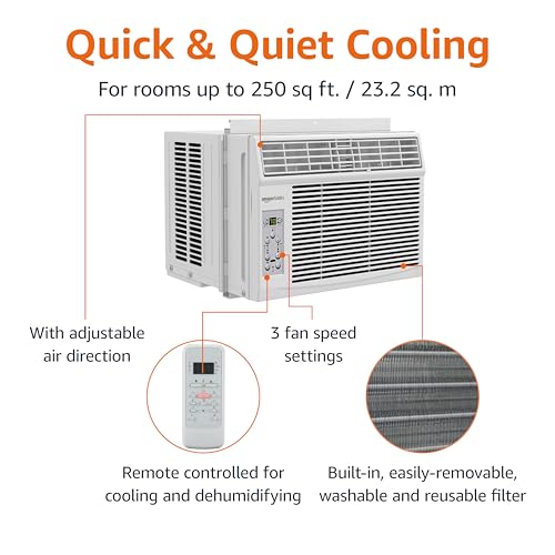 Amazon Basics 6000-BTU Window Air Conditioner with Quiet Operation, Up to 250 Sqf, Cool and Fan Functions, Washable Filter, Adjustable Window Kit, Digital Temperature Display, Remote Control, White by Amazon Basics - Image 2