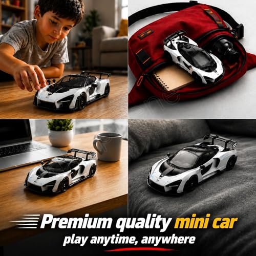 Image of GRAPHENE 1:32 Scale Metal Diecast Pull Back Sports Toy Car High Speed Premium Realistic Model Car Friction Powered Miniature Racing Openable Doors Light Sound Best Gift Boys Girls for 2+(White)