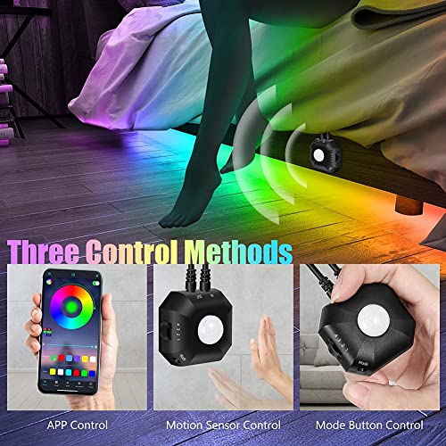 Image of Motion Activated Under Bed Light Strips, 2x9.8ft RGB Motion Sensor LED Light Strip with App Control, USB 5V Dimmable LED Night Light with 4 Timing Off Modes for Bed Wardrobe Cabinet Staircase Decor