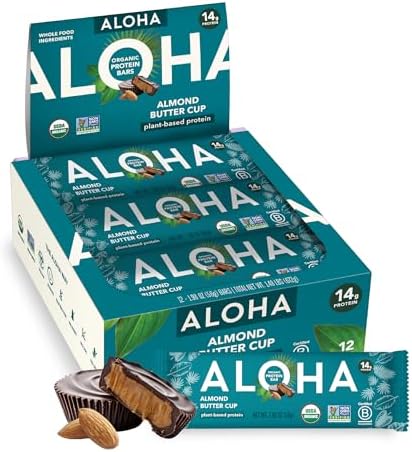 ALOHA Organic Plant Based Protein Bars | Almond Butter Cup, 12 Ct, 5g Sugar