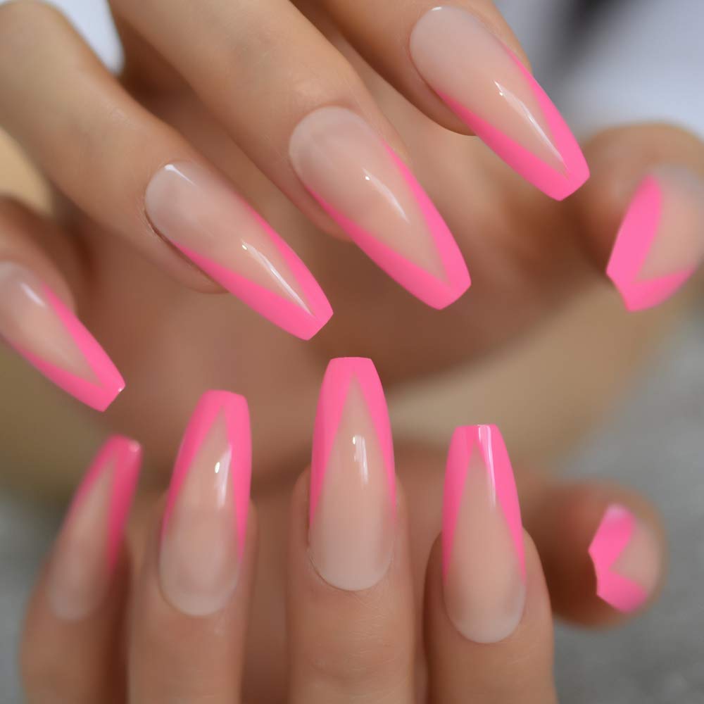 Amazon Com V Shape Everlasting French Nail Rose Red Nude Pre Designed Nail Extra Long Ballerina Fake Nails Wedding Party Decoration Beauty Personal Care