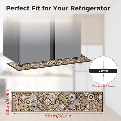 Image of Fridge Mat - 9.1 inch x 38.6 inchRefrigerator Mats with Water Absorbent, Leak-Proof Rubber Backing, Easy to Clean, Bohemian Design, Protect Floors from Spills (Bohemian)